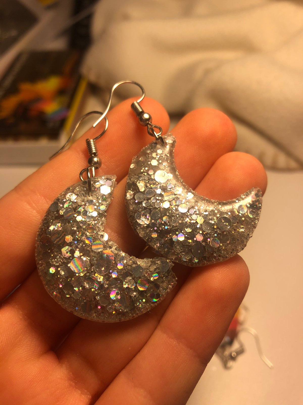 Glitter Moon Earrings